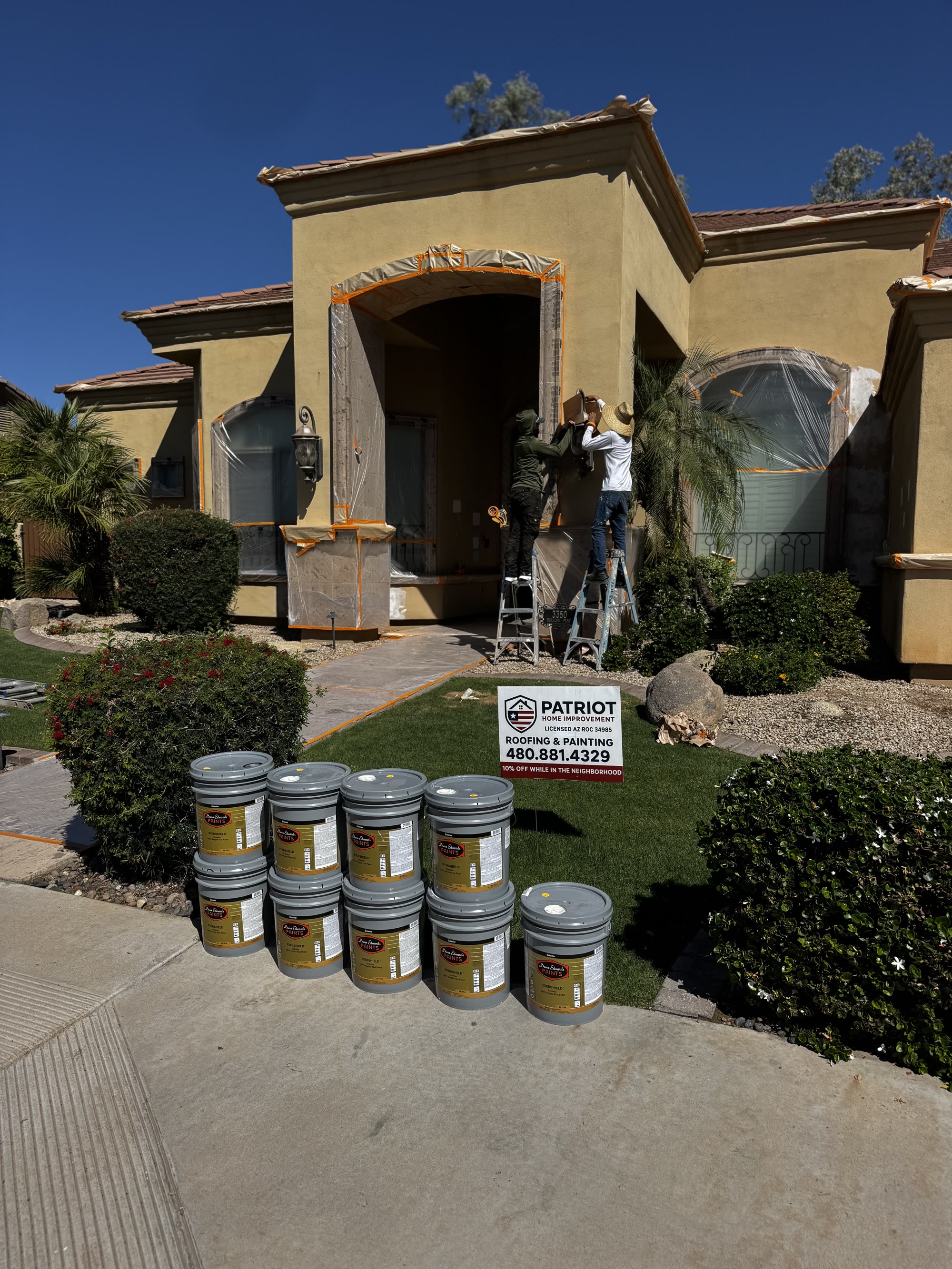 Exterior house painting on a Colorado Springs craftsman home